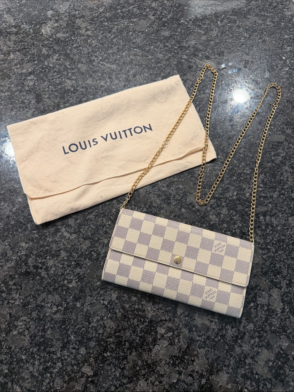 Louis Vuitton Damier Azur Chain Wallet in Ivory & Light Gray